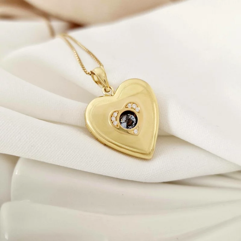 Fényképes Szív Nyaklánc - Blue Shimmer -  Ezüst 925 - 18K Sárga Arany bevonattal - Cirkónium kristály