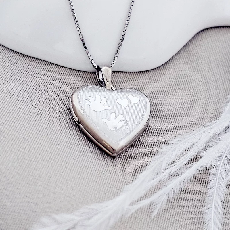 Fényképes Szív Nyaklánc - Handprints and Hearts - Ezüst 925 - Ródium Bevonattal