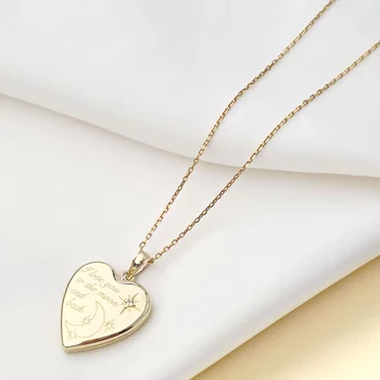 Fényképes Szív Nyaklánc - I love you to the moon and back - Ezüst 925 - 18K Sárga Arany Bevonattal