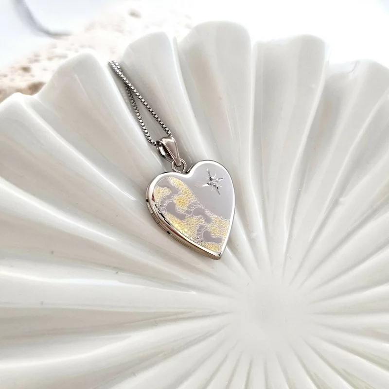 Fényképes Szív Nyaklánc - Little Footsteps - Ezüst 925 - Ródium  és 18K Sárga Arany Bevonattal - Fehér Cirkónia