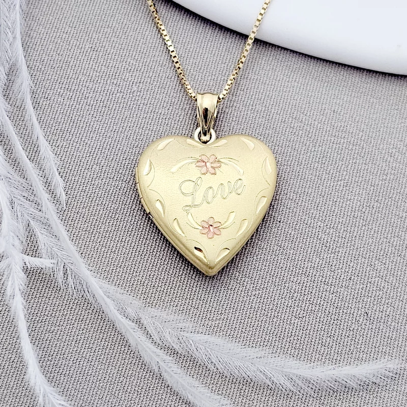 Fényképes Szív Nyaklánc - Love Blossoms - Ezüst 925 - 18K Sárga Arany Bevonattal