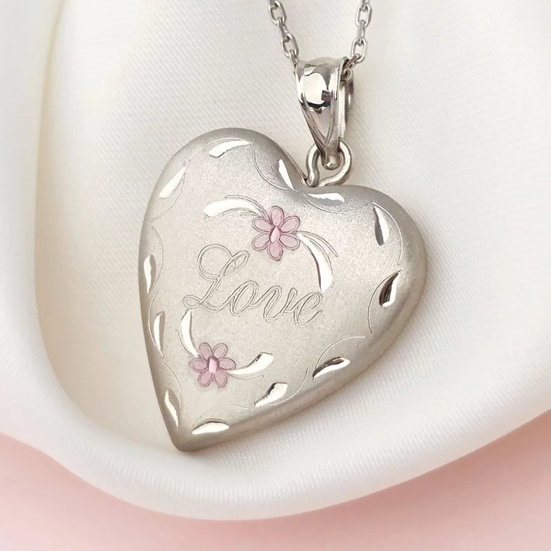 Fényképes Szív Nyaklánc - Love Blossoms - Ezüst 925 Ródium bevonattal