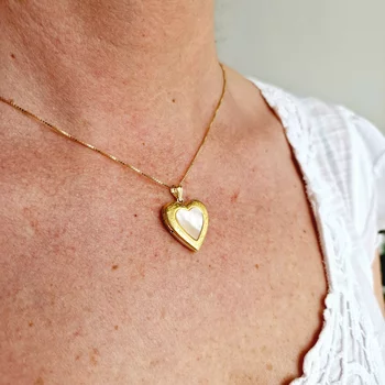 Fényképes Szív Nyaklánc - Mother of Pearl - Ezüst 925 - 18K Sárga Arany Bevonattal