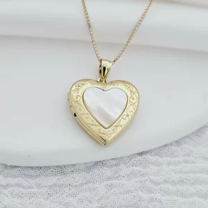 Fényképes Szív Nyaklánc - Mother of Pearl - Ezüst 925 - 18K Sárga Arany Bevonattal