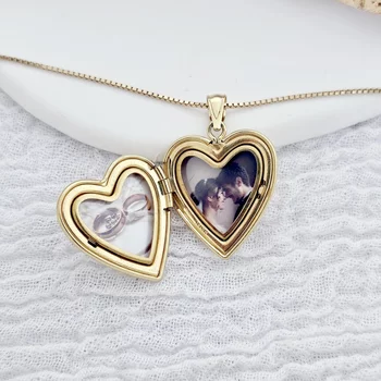 Fényképes Szív Nyaklánc - Mother of Pearl - Ezüst 925 - 18K Sárga Arany Bevonattal