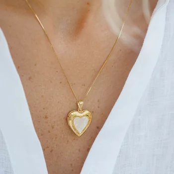 Fényképes Szív Nyaklánc - Mother of Pearl - Ezüst 925 - 18K Sárga Arany Bevonattal