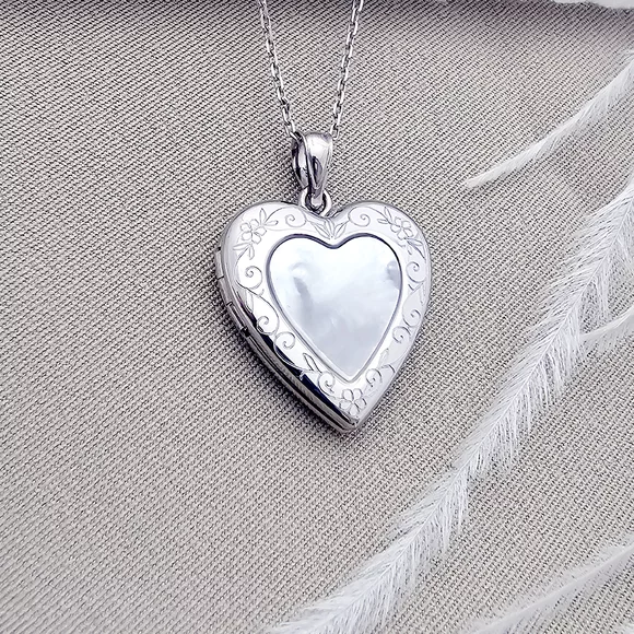 Fényképes Szív Nyaklánc - Mother of Pearl - Ezüst 925 Ródium bevonattal