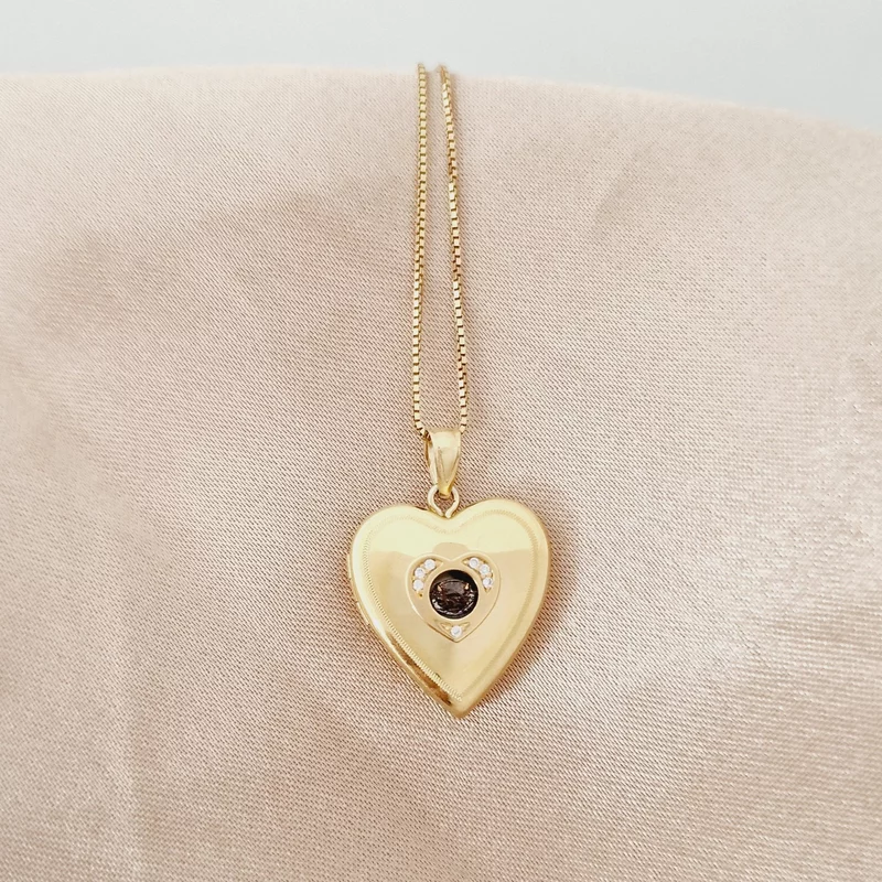 Fényképes Szív Nyaklánc - White Shimmer - 18K Sárga Aranyozott 925 Sterling Ezüst - Cirkónia Kristály