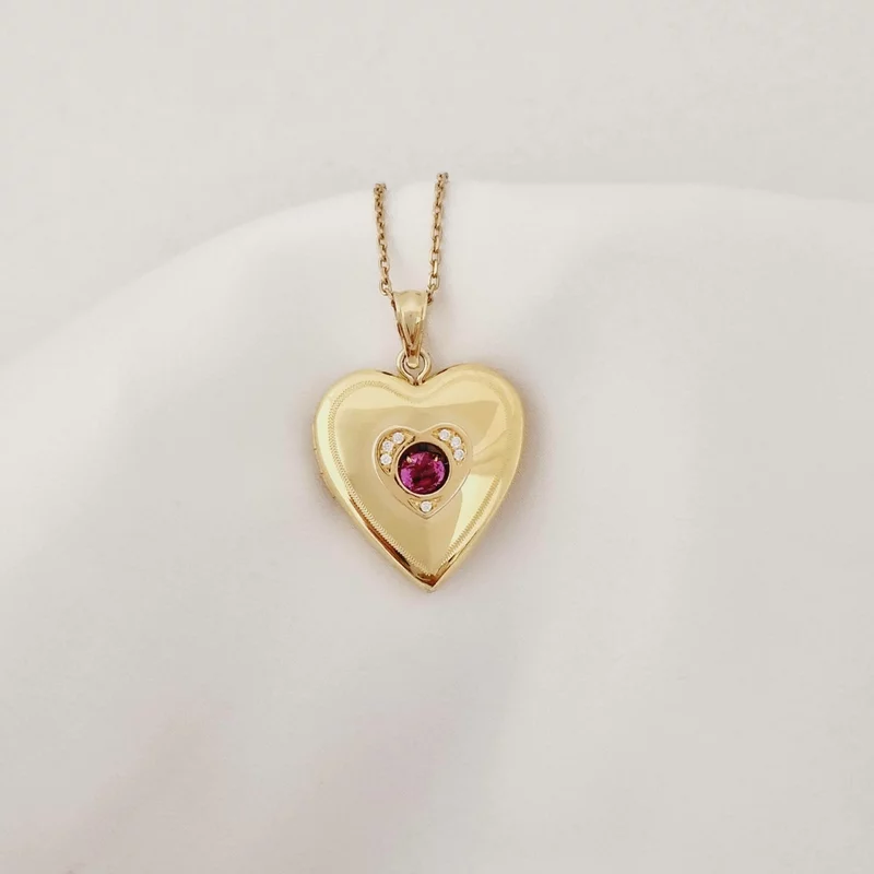 Fényképes Szív Nyaklánc - Rose Shimmer -  Ezüst 925 - 18K Sárga Arany bevonattal - Cirkónium kristály