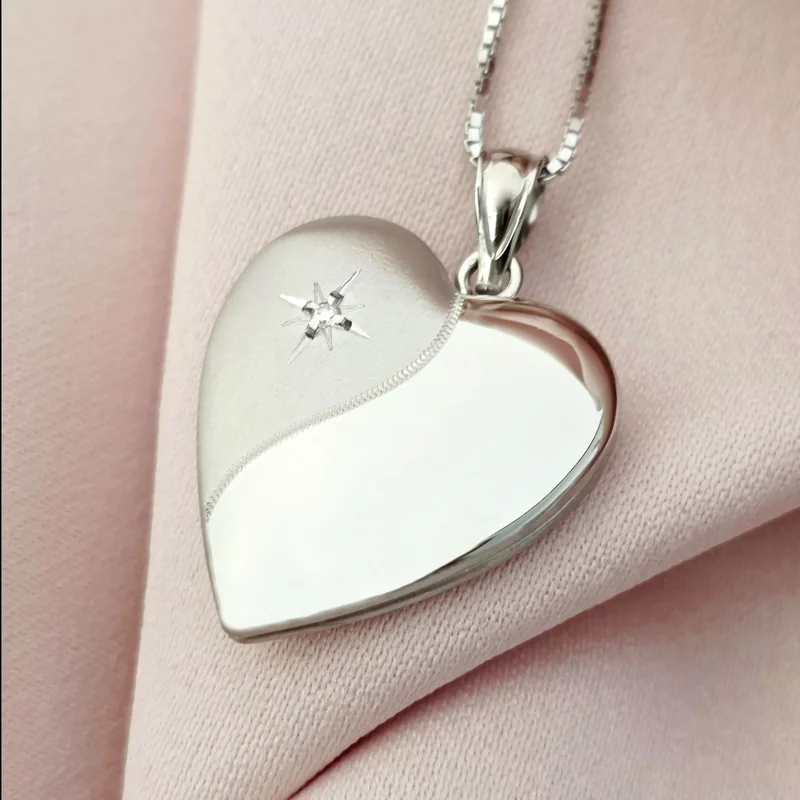 Fényképes Szív Nyaklánc - Yin&Yang - Ezüst 925 - Ródium  Bevonattal - Fehér Cirkónia