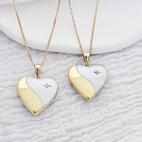 Fényképes Szív Nyaklánc - Yin&Yang - Ezüst 925 - Ródium  és 18K Sárga Arany Bevonattal - Fehér Cirkónia