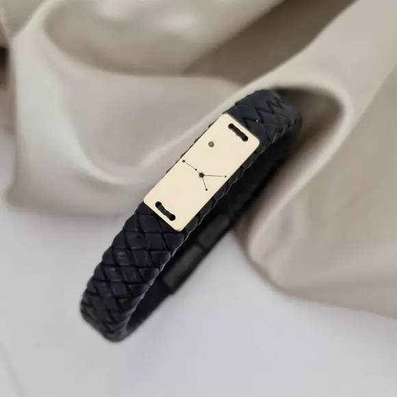 Csillagkép Férfi Fonott Bőr Karkötő 14K Lemezzel és Gyémánttal