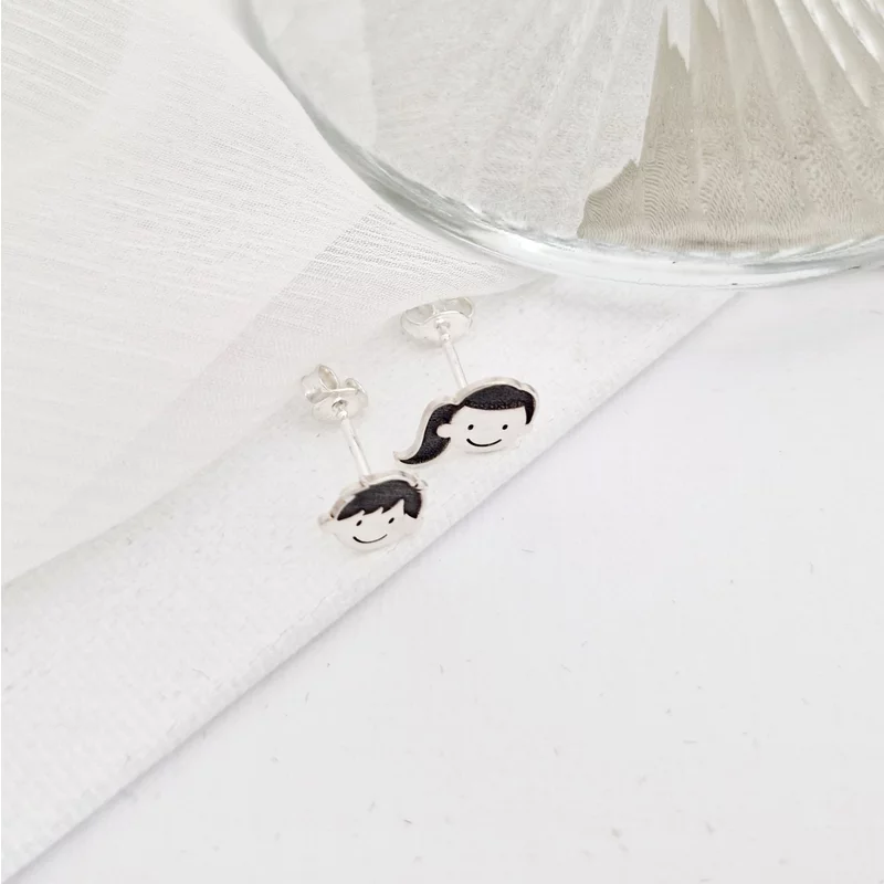 Fiú-Lány Arc Fülbevaló - 925 Sterling Ezüst - Stekkeres