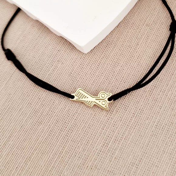 Fodrász karkötő - 18K Sárga Aranyozott Sterling Ezüst - Állítható Zsinórral
