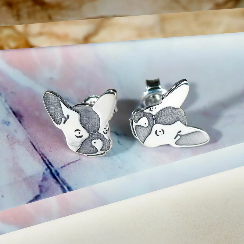 Francia Bulldog Fülbevaló - 925 Sterling Ezüst - Stekker