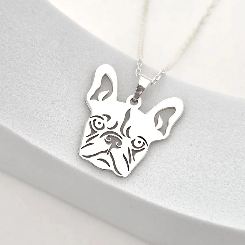 Francia Bulldog Medál Nyaklánc – 18 mm – Forzatina Lánc – 925 Sterling Ezüst