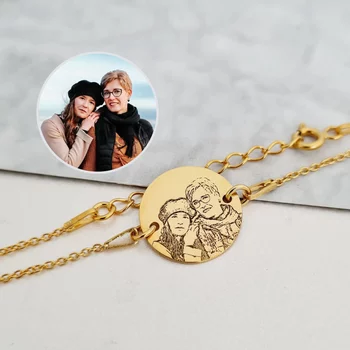 Gravírozott Fénykép Karkötő - Közös Emlékek - 18K Sárga Aranyozott 925 Sterling Ezüst- Lánc