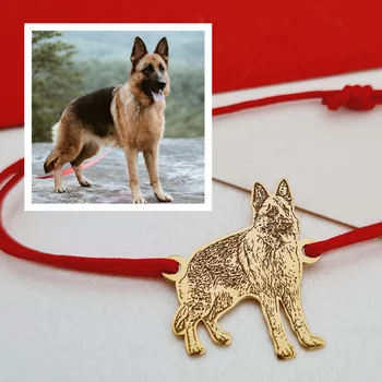 Gravírozott Fénykép Karkötő - Kutya Szeretet - 18K Sárga Aranyozott 925 Sterling Ezüst- Állítható Zsinór