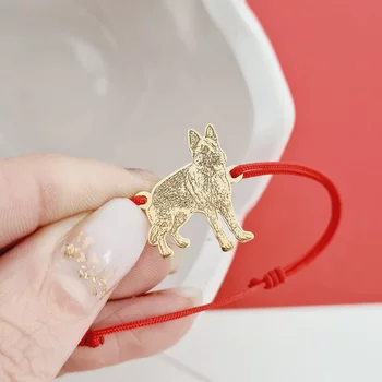 Gravírozott Fénykép Karkötő - Kutya Szeretet - 18K Sárga Aranyozott 925 Sterling Ezüst- Állítható Zsinór