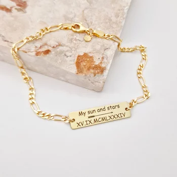 Gravírozott Lemez Karkötő – Személyre Szabott Szöveg – 18K Sárga Aranyozott 925-ös Sterling Ezüst – Férfi lánc