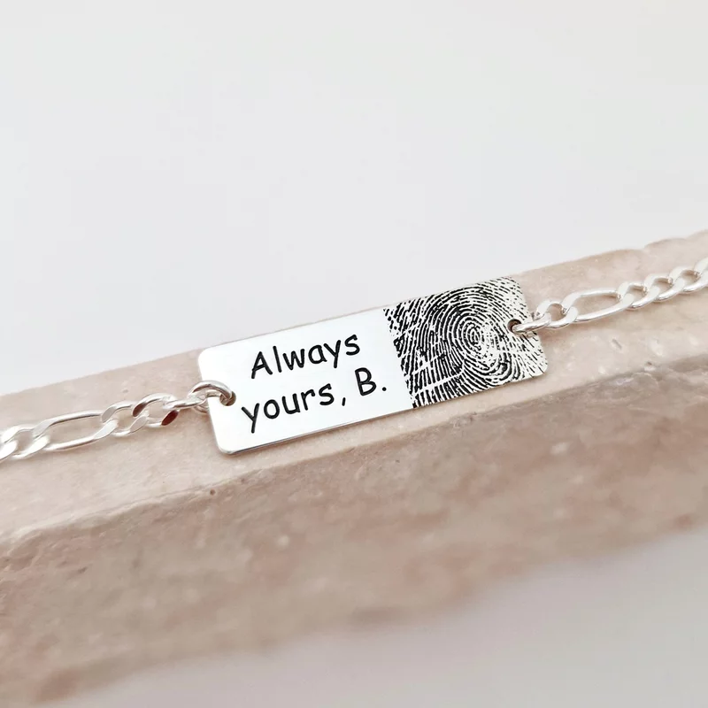 Gravírozott Lemez Karkötő – Ujjlenyomat – 925-ös Sterling Ezüst – Férfi lánc