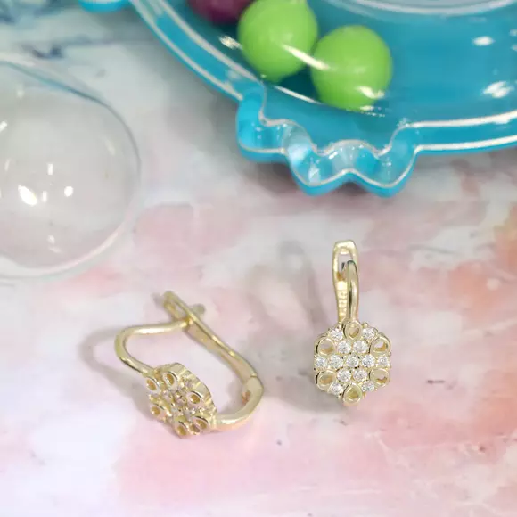 14K Arany Baba Fülbevaló cirkóniával - Virág