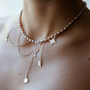 Gyöngy Nyaklánc - Kaland A Világűrben - Lila Rizs-szem Gyöngyök és Lánc -  925 Sterling Ezüst