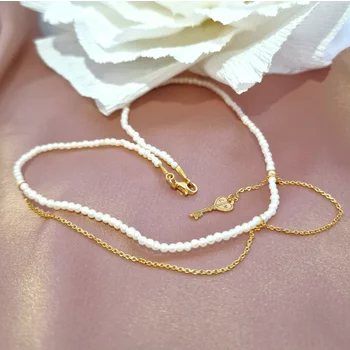 Gyöngy Nyaklánc - Kiút a labirintusból - Apró Gyöngyök Lánc és Kulcs Medál - 18K Sárga Aranyozott 925 Sterling Ezüst