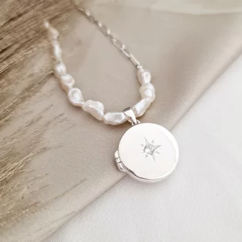 Gyöngy Nyaklánc - Örök Csillag - Keshi Gyöngy és Medál - 925 Sterling Ezüst lánc -