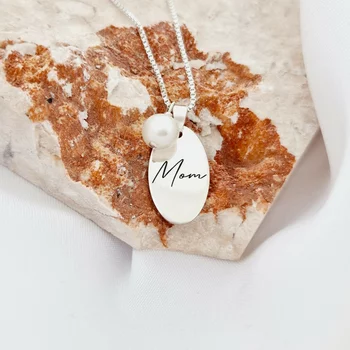 Gyöngycseppes nyaklánc - Ovális medál MOM - 925 ezüst