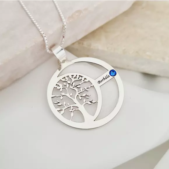 Harmónia Életfa Nyaklánc  - 1 Név - 925 Sterling Ezüst  Swarovski Kristály - Körkapocs
