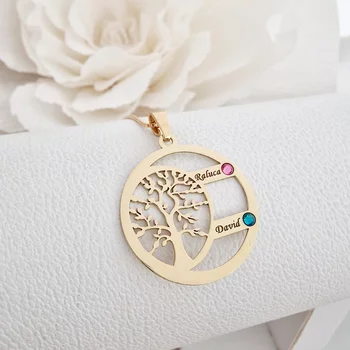Harmónia Életfa Nyaklánc  - 2 Név -  18K Sárga Aranyozott 925 Sterling Ezüst  Swarovski Kristály - Körkapocs
