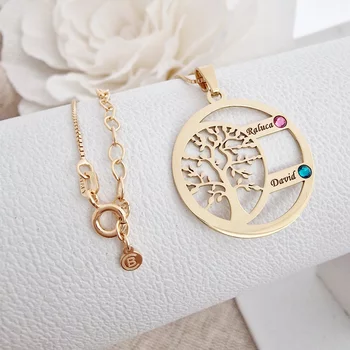 Harmónia Életfa Nyaklánc  - 2 Név -  18K Sárga Aranyozott 925 Sterling Ezüst  Swarovski Kristály - Körkapocs