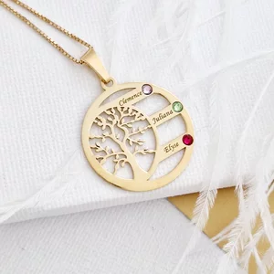 Harmónia Életfa Nyaklánc  - 3 Név -  18K Sárga Aranyozott 925 Sterling Ezüst  Swarovski Kristály - Körkapocs