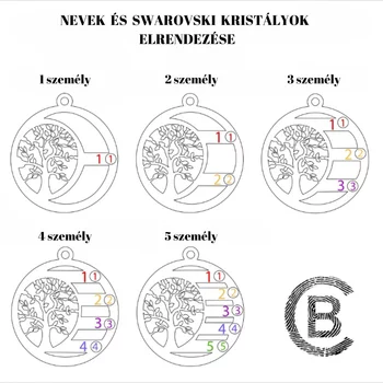Harmónia Életfa Nyaklánc  - 3 Név -  18K Sárga Aranyozott 925 Sterling Ezüst  Swarovski Kristály - Körkapocs