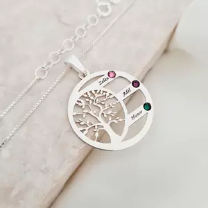 Harmónia Életfa Nyaklánc  - 3 Név - 925 Sterling Ezüst  Swarovski Kristály - Körkapocs