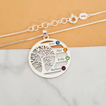 Harmónia Életfa Nyaklánc  - 4 Név - 925 Sterling Ezüst  Swarovski Kristály - Körkapocs