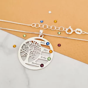Harmónia Életfa Nyaklánc  - 4 Név - 925 Sterling Ezüst  Swarovski Kristály - Körkapocs