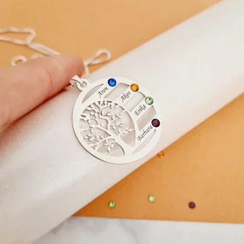 Harmónia Életfa Nyaklánc  - 4 Név - 925 Sterling Ezüst  Swarovski Kristály - Körkapocs