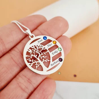 Harmónia Életfa Nyaklánc  - 4 Név - 925 Sterling Ezüst  Swarovski Kristály - Körkapocs