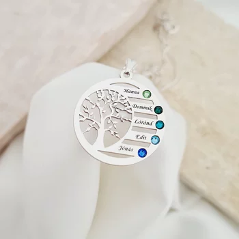 Harmónia Életfa Nyaklánc  - 5 Név - 925 Sterling Ezüst  Swarovski Kristály - Körkapocs
