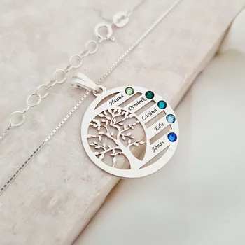 Harmónia Életfa Nyaklánc  - 5 Név - 925 Sterling Ezüst  Swarovski Kristály - Körkapocs