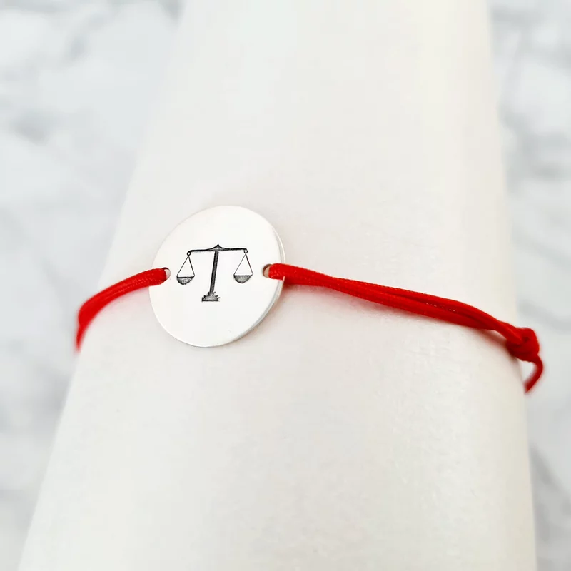 Igazságosság Mérlege Karkötő -  925 Sterling Ezüst Érme - Állítható Zsinór