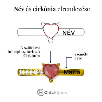 Ígéret Gyűrű – Szív alakú Cirkónia Kristály és Név – 18K Sárga Aranyozott 925 Sterling Ezüst