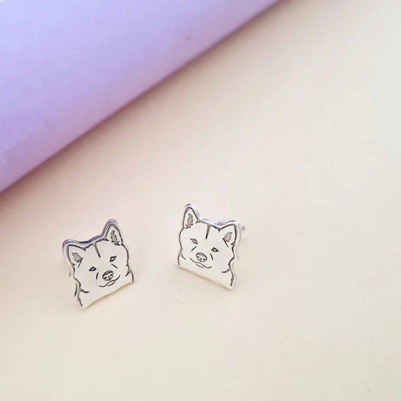 Japán Akita Fülbevaló - 925 Sterling Ezüst - Stekkeres