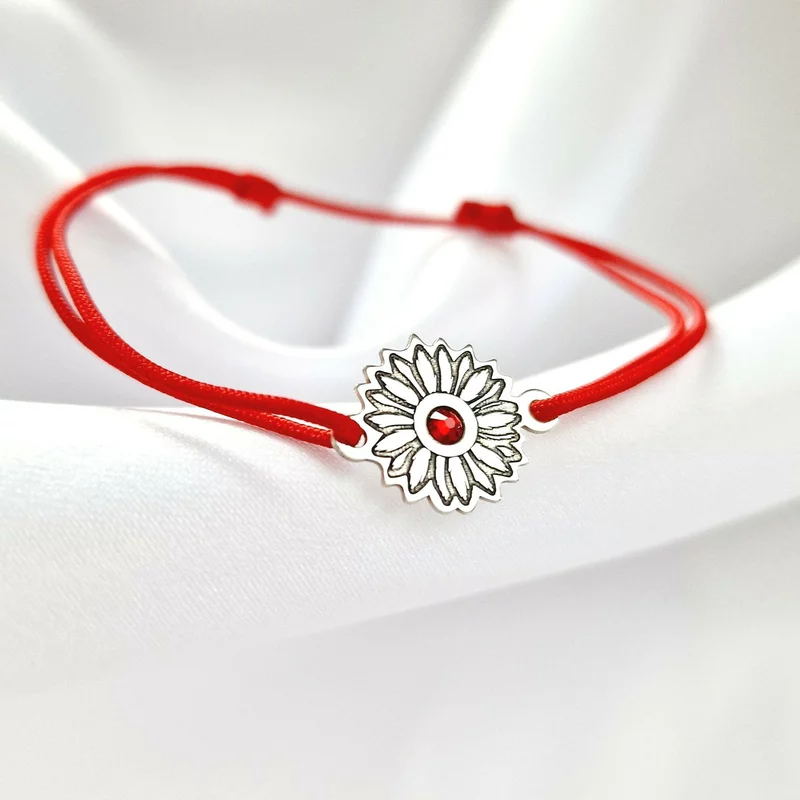 Ezüst Virág Karkötő Swarovski kristállyal és  állítható zsinórral