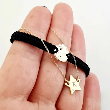 14K Arany Karkötő és Nyaklánc Szett Természetes Gyémánttal - Telihold és Csillag