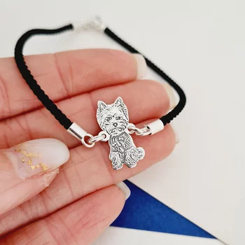 Karkötő Gravírozott Fénykép - 925 Sterling Ezüst Kutya - Vastag Fonott Zsinór