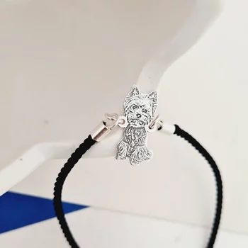 Karkötő Gravírozott Fénykép - 925 Sterling Ezüst Kutya - Vastag Fonott Zsinór