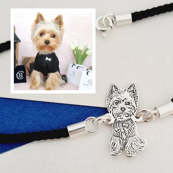 Karkötő Gravírozott Fénykép - 925 Sterling Ezüst Kutya - Vastag Fonott Zsinór